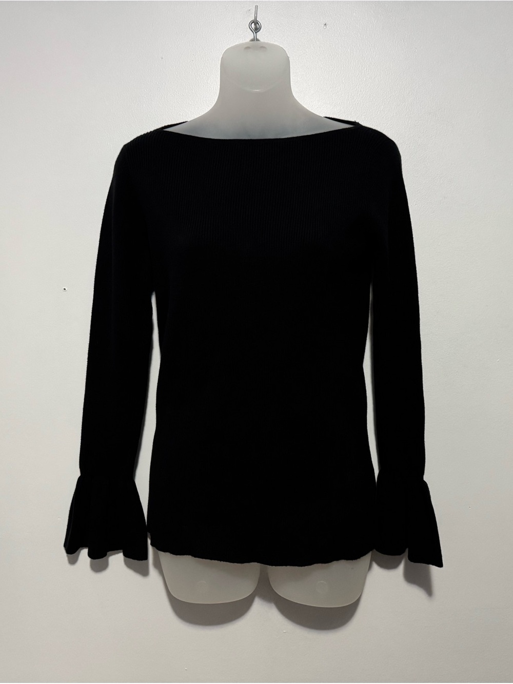 Lauren Ralph Lauren Black Ribbed Boatneck Top with Bell Cuffs
